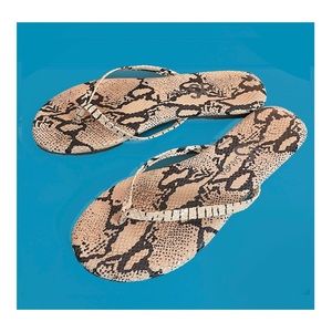 Yosi Samra Leather Snakeskin Print Flip Flop Sandals